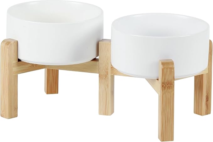 Havniva Dog Bowls Elevated, Ceramic Dog Food and Water Bowl Set | 6.1” Raised Dog Food Bowl, Elevated Dog Bowls with Bamboo Stand, Non-Slip Dog Water Bowl for Small Dog, Large Capacity