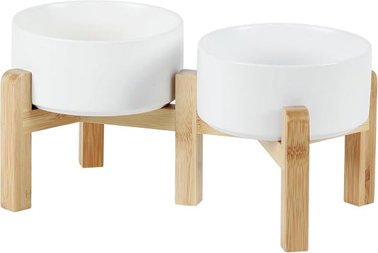 Havniva Dog Bowls Elevated, Ceramic Dog Food and Water Bowl Set | 6.1” Raised Dog Food Bowl, Elevated Dog Bowls with Bamboo Stand, Non-Slip Dog Water Bowl for Small Dog, Large Capacity