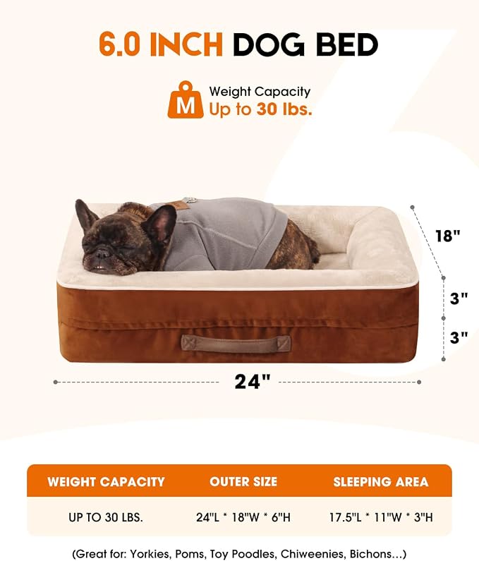 Upvilla Orthopedic Dog Bed, Four-Sided Small Dog Sofa, Washable Cover Brown | Removable Waterproof Dog Bed Cover, Egg-Crate Orthopedic Foam, Built-In Carry Handle, Indoor Small Pet Beds, Cat Beds