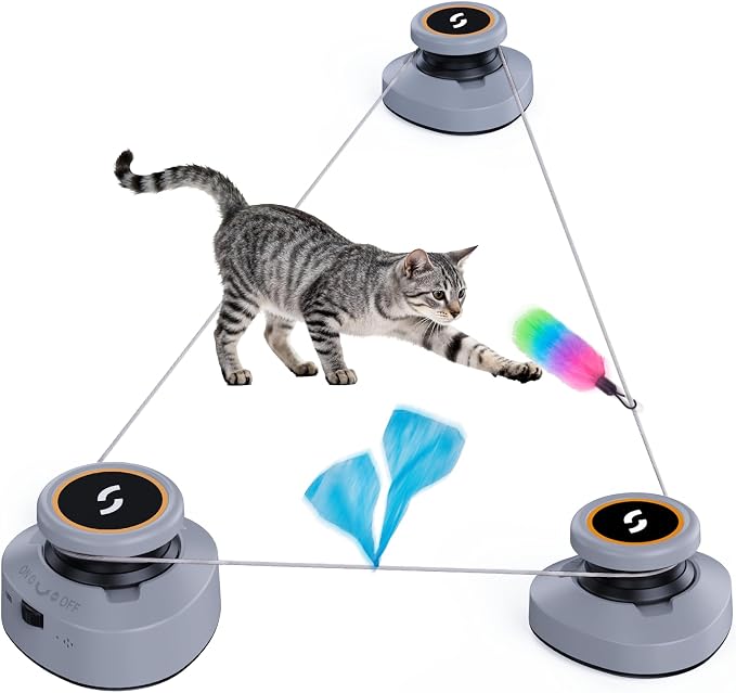 Jripae Automatic Interactive Cat Toys for Indoor Cats with DIY Chase Track | Adjustable Speed, Rechargeable Electric Moving Treadmill Self-Play Exercise Toy with Feather for Bored Kittens & Adult Cats