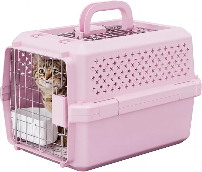 RIZZARI XS Pet Carrier for Small Cats & Dogs, Hard-Sided Travel Crate | Fits Pets Up to 10 lbs,Compact Travel Size,Secure Locking Door,Fresh Air Ventilation,Includes Food Bowl,Great for Vet Visits