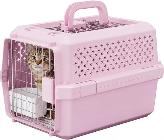 RIZZARI XS Pet Carrier for Small Cats & Dogs, Hard-Sided Travel Crate | Fits Pets Up to 10 lbs,Compact Travel Size,Secure Locking Door,Fresh Air Ventilation,Includes Food Bowl,Great for Vet Visits