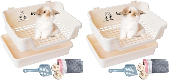 HoppScotch.bun Bumbox Large Rabbit Litter Box, 15.75" Training Cage with Plastic Grid for Small Animals, Indoor/Outdoor, Cream (Pack of 2)