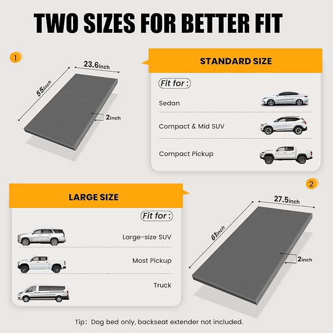 Dog Car Bed for Back Seat Cover with Supportive Foam, Small | Pet Mat Cushion for Car Backseat Extender with Removable Cover, Common Size for Sedan, SUV & Truck, Easy Clean
