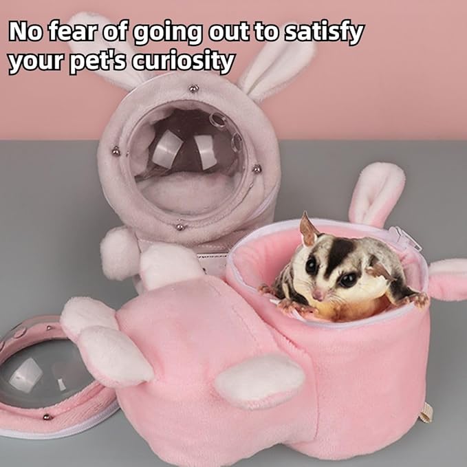 Sugar Glider Bonding Pouch Bonding Pouch Carry for Rat Syrian Hamster Hedgehog Small Pocket Pets, Gerbil Travel Bag Cute Bunny-Shaped Outing Bag with Large Transparent Window (Dark Grey,Large)
