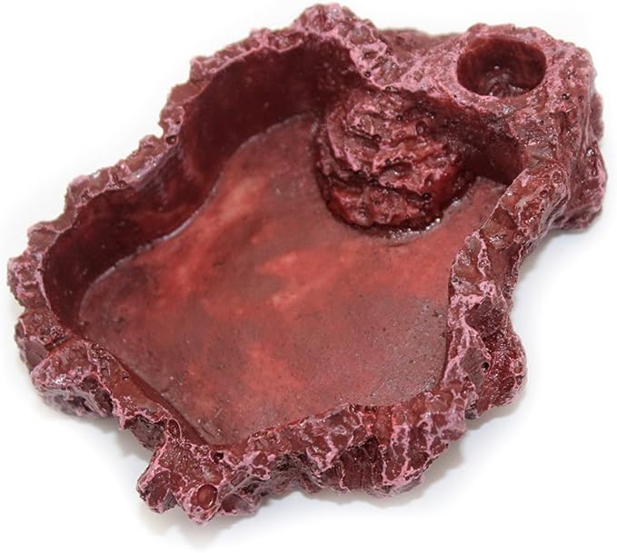 OMEM Reptile Natural Bowl Food and Water Dish Resin Made (2PCS- Red S)