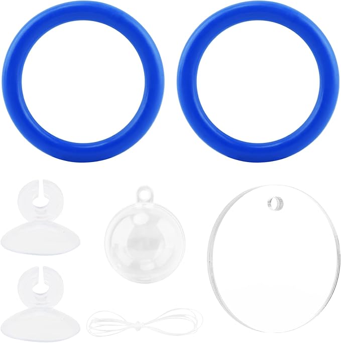 2pcs Bettas Fish Enrichment Toys Ring, with Mirror/Floating Ball, Exercise Floating Mirrors and Training Ring for Fish Tank, Aquarium Feeding Rings Accessories