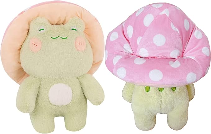 Frog Plush 10" Cute Frog Mushroom Hat Stuffed Animals Kawaii Plush Toys Throw Pillow Home Room Decor Aesthetic Gift