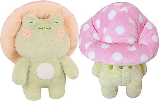 Frog Plush 10" Cute Frog Mushroom Hat Stuffed Animals Kawaii Plush Toys Throw Pillow Home Room Decor Aesthetic Gift