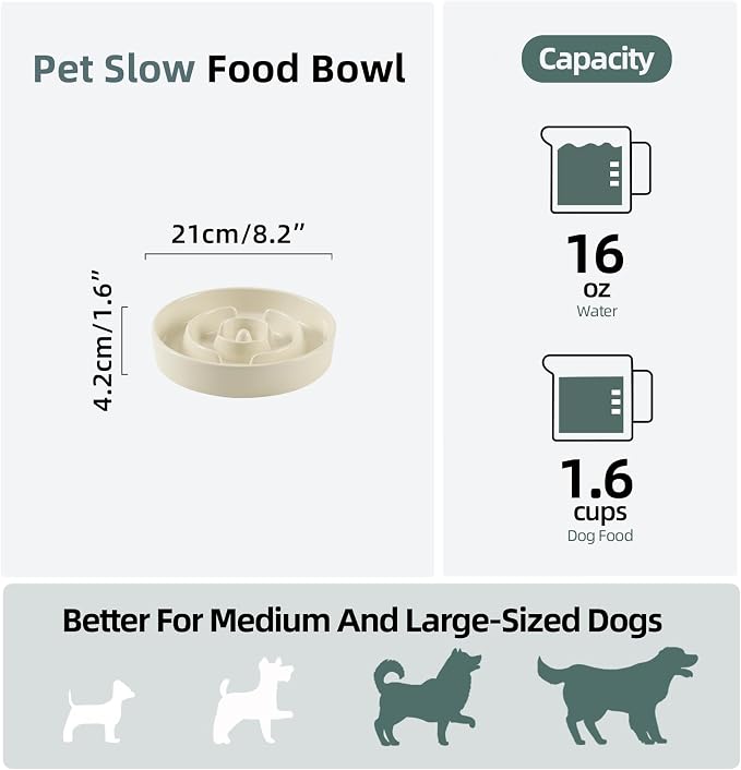 Havniva Dog Bowls Slow Feeder, Ceramic Slow Feeder Dog Bowls for Fast Eater | 1.6 Cups Dog Food Bowl Puzzle Feeder, Slow Feeding Bowls for Medium Breed, Non-Slip Base, Anti-Choking