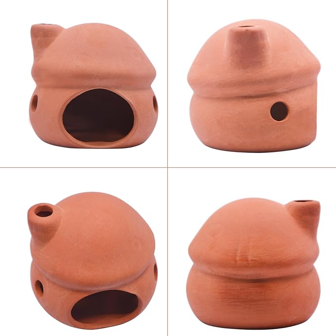 Saim Betta Fish Tank Accessories,Ceramics Mushroom House Aquarium Decorations Hideout Hideaway Spawning Cave Decor for Shrimp Betta Goldfish (No Paint + Betta Leaf Pad+Silicone Plug)