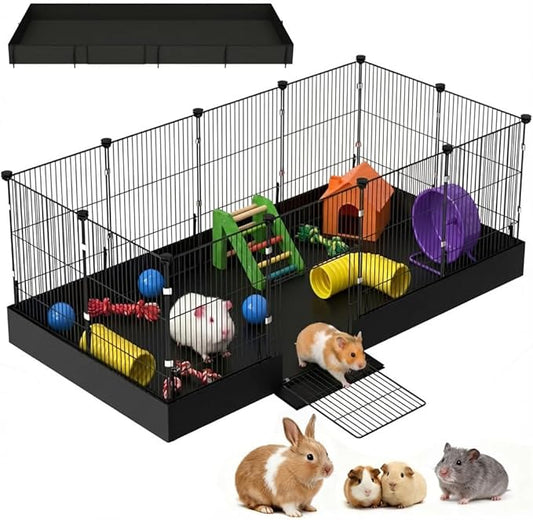 Guinea Pig Cages DIY Small Animal Playpen with Waterproof Liner, Expandable Cage for Guinea Pigs, Metal Wire Yard Fence Rabbit Cage