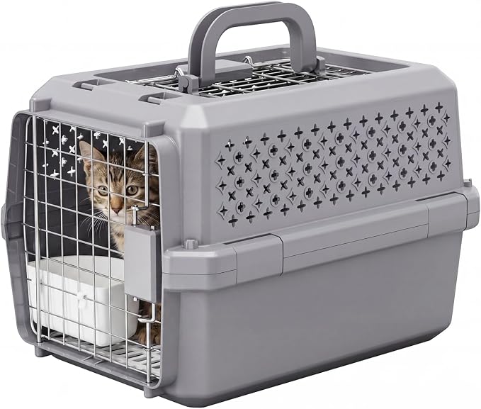 RIZZARI Portable Cat Carrier for Small Cats & Dogs:Secure Hard-Sided Pet Carrier with Ventilation - Metal Door & Carry Handle for Travel - Vet Visits & Daily Use