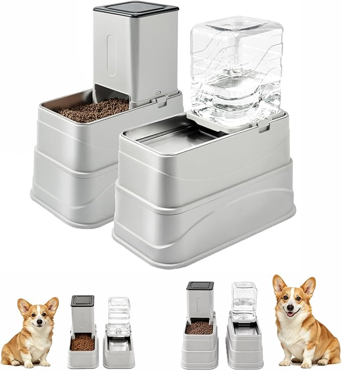 Marchul 1.1Gallon Elevated Dog Feeder and Water Dispenser, Adjustable Gravity Pet Feeder and Water Set with Stainless Steel Bowls, Designed to Protect Dog‘s Neck, Joints, Perfect for Cats and Dogs(4L)