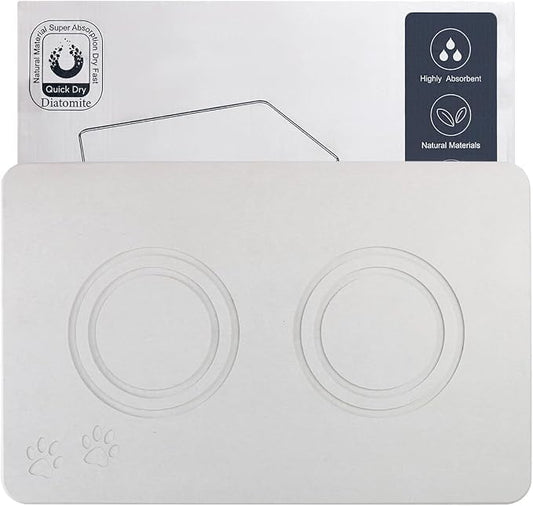 Diatomite Stone Pet Feeding Mat for Dog Cat Super Absorbent Diatomite Quick Drying Stone Dog Food Mat, Dog Mats for Food and Water with Non-Slip Station, Fast Dry Pet Mats,Grey White