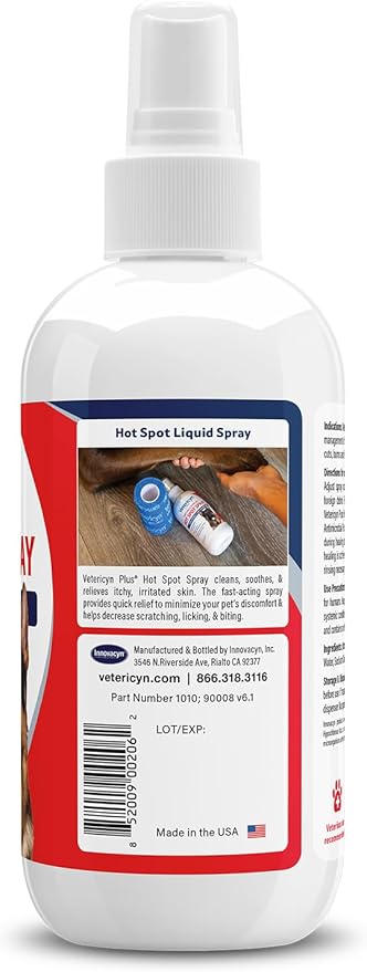 Vetericyn Plus Hot Spot Spray for Dogs Skin Sores and Irritations | Itch Relief for Dogs and Prevents Chewing and Licking at Skin, Safe for All Animals. 8 Ounces