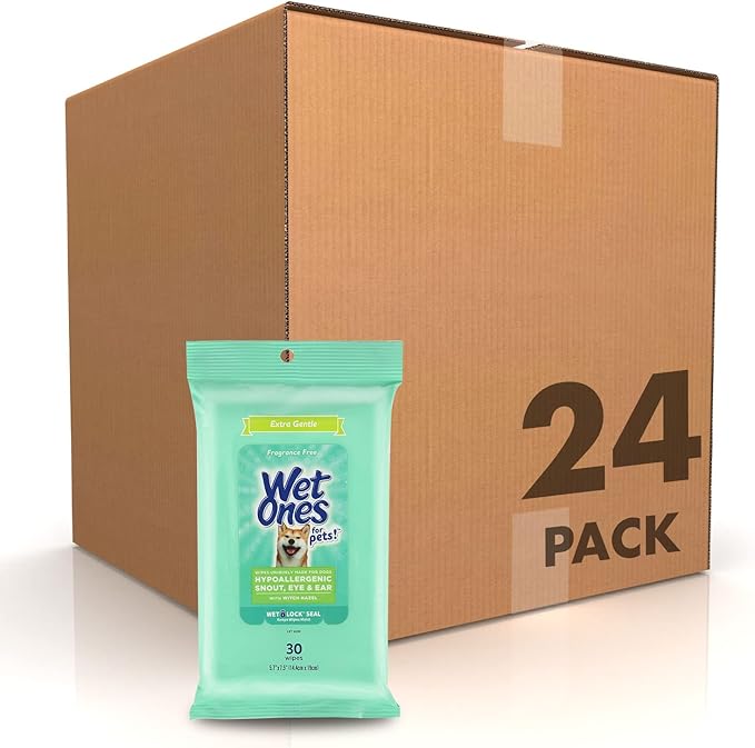 Wet Ones for Pets Extra Gentle Dog Wipes with Witch Hazel - Fragrance-Free, Hypoallergenic Pet Grooming Wipes for Snout, Eye, and Ear Areas, Sensitive Skin, 30 Count - 24 Pack