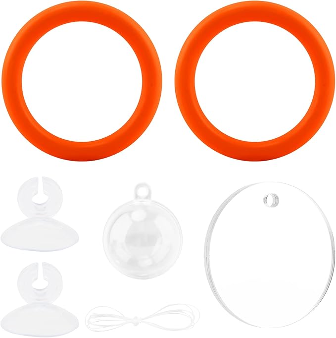 2pcs Bettas Fish Enrichment Toys Ring, with Mirror/Floating Ball, Exercise Floating Mirrors and Training Ring for Fish Tank, Aquarium Feeding Rings Accessories (Orange)