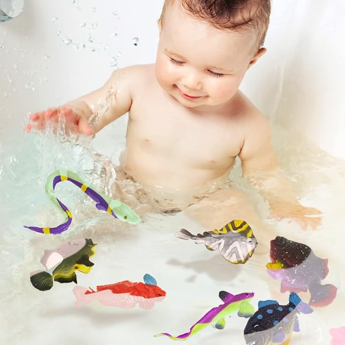 10 Pcs Sea Animal Figurines Bath Toys, Color Changing Toys, Stretchy Ocean Fish Statue, for Kids 3+, for Themed Parties, Cake Topper, Goodie Bag Fillers, Classroom Rewards