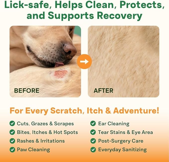 Sting-Free Wound & Skin Care Spray for Dogs, Cats & Pets | Vet-Grade Repair Mist for Cuts, Hot Spots, Rashes, Burns & Itch Relief | Non-Toxic, No Alcohol, Lick-Safe, No Residue (8 fl oz)