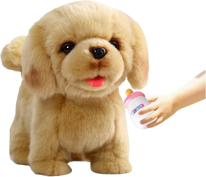 CU-MATE Plush Interactive Simulation Dog-Realistic Puppy Electronic Toy Dog Cat with Walking/Barking/Wagging Tail/Talking-Like Real Robotic Present (Electric Golden Retriever)