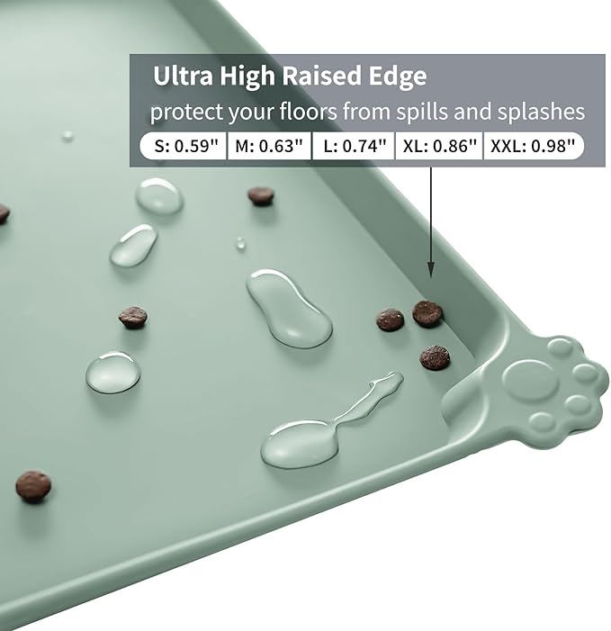 Reopet Silicone Pet Feeding Mat - Waterproof & Non-Slip Dog Cat Placemat | High Raised Edges Prevent Food & Water Spills to Protect Floors, Easy to Clean, Fit for Dog Cat Bowls