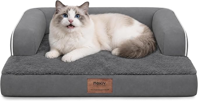 Orthopedic Dog Sofa Bed with Bolster for Small Dogs Cats | Pillow Support for Neck Relief, Egg Crate Foam, Waterproof Liner, Anti-Slip Bottom, Removable Bolster Cover, 20 x 15 Inch