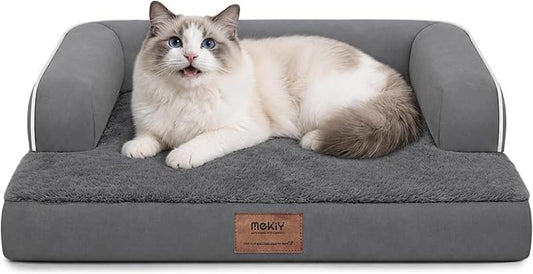Orthopedic Dog Sofa Bed with Bolster for Small Dogs Cats | Pillow Support for Neck Relief, Egg Crate Foam, Waterproof Liner, Anti-Slip Bottom, Removable Bolster Cover, 20 x 15 Inch