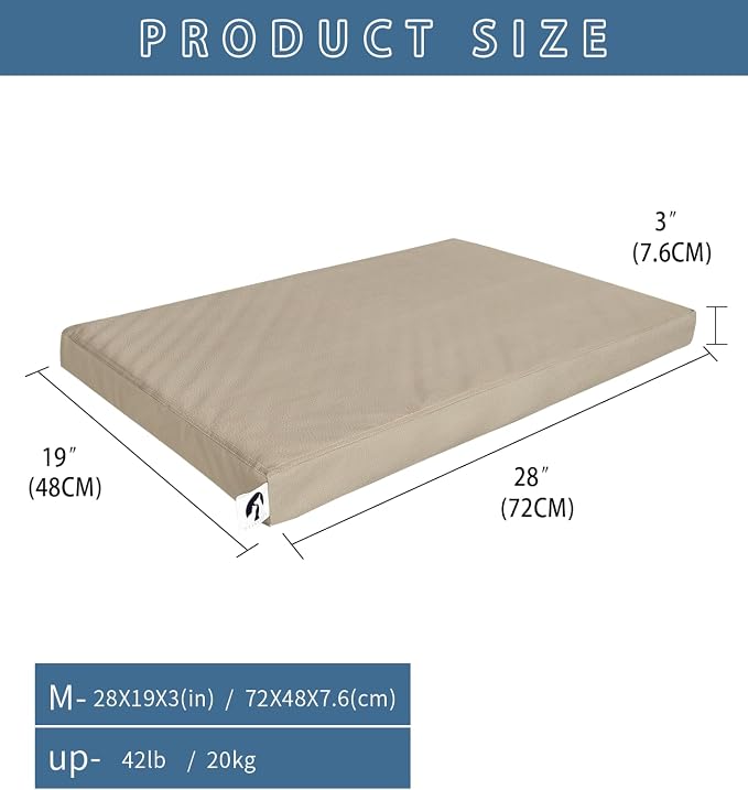 Waterproof Leather Dog Bed Crate Pad, Durable Brown Pet Mattress for Medium Dogs Pet Beds with Wipeable Covers, Easy to Clean Washable Mat for Cage