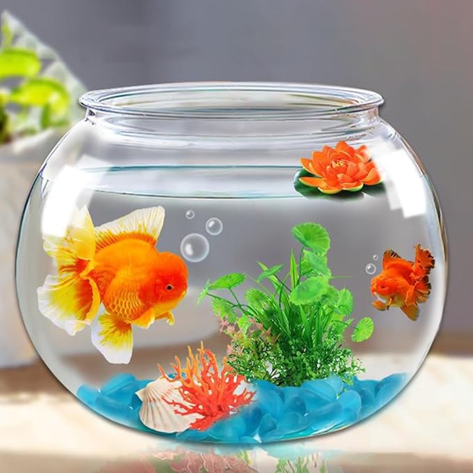 PRETYZOOM 1 Gallon Plastic Fish Bowl Clear Spherical Aquarium Tank for Betta Fish Turtle Shrimp and Small Aquatic Pets Multi-Functional Water Plant Pot and Desk Decor