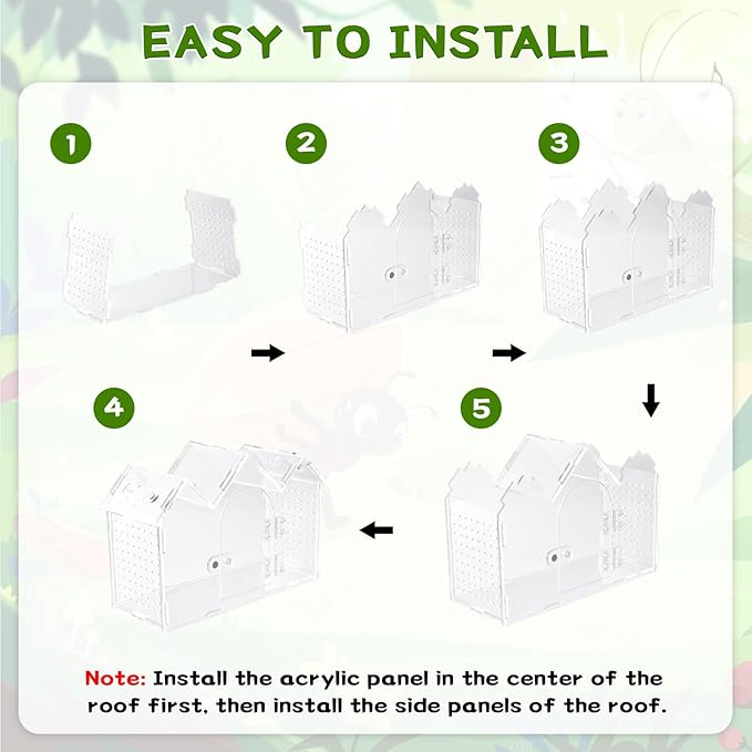 7Pcs Magnetic Acrylic Jumping Spider Enclosure Kit, 9.5" X 3.9" X 6.7" Arboreal Tarantula Enclosure with Feeding Hole for Reptiles Amphibians nnd Spiders