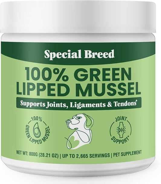 Green Lipped Mussel Powder for Dogs & Cats - 100% New Zealand Green Lipped Mussels - Natural Hip & Joint Supplement for Joints, Tendons, Ligaments, Muscles - 800 Grams - Up to 2,665 Servings