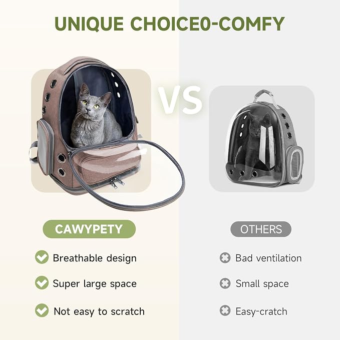 Cawypety Cat Backpack Carrier, Breathable Cat Carrier Large Space Bubble Pet Backpack for Kitty Small Dog up to 15lbs, Transparent & Foldable Pet Carrier for Travel Hiking