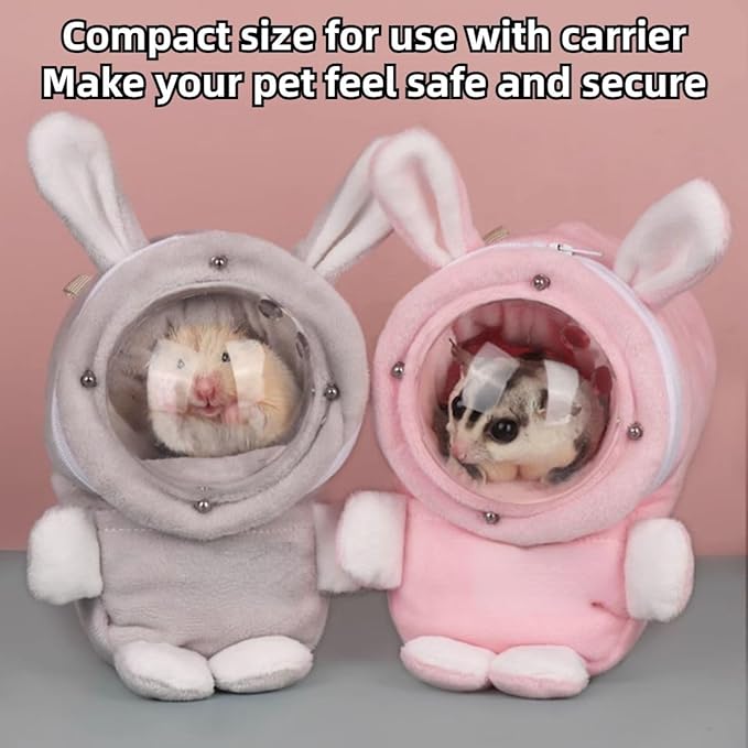 Sugar Glider Bonding Pouch Bonding Pouch Carry for Rat Syrian Hamster Hedgehog Small Pocket Pets, Gerbil Travel Bag Cute Bunny-Shaped Outing Bag with Large Transparent Window (Pink,Small)