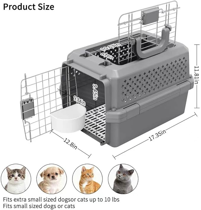 RIZZARI Airline Approved Pet Carrier for Cats & Small Dogs, Travel Crate | Hard-Sided Protection,Secure Locking Door,Excellent Airflow,Comfortable Travel,Lightweight Design