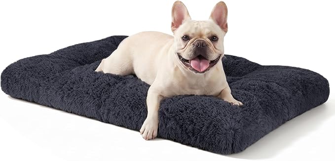 JOEJOY Dog Bed Crate Pad, Deluxe Plush Washable Dog Beds Fulffy Soft Kennel Pad Anti-Slip Pet Sleeping Mat for Medium Small Dogs, 29" x 21", Dark Grey