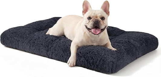 JOEJOY Dog Bed Crate Pad, Deluxe Plush Washable Dog Beds Fulffy Soft Kennel Pad Anti-Slip Pet Sleeping Mat for Medium Small Dogs, 29" x 21", Dark Grey