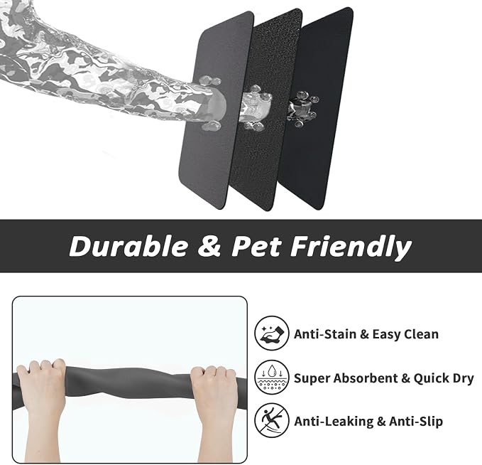 HotLive Dog Food Mat - Absorbent Cat Mat for Food and Water, No Stains Pet Feeding Bowl Mat, Easy to Clean Pet Placemats, Quick Dry Dog Water Dispenser Mat for Messy Drinkers | Dark Grey 18"x 28"