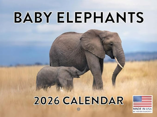 Baby Elephant Calendar 2026 Monthly Wall Calender 12 Month Elephants For Elephant Lovers For Women Men| American Made In The USA