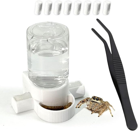 Jumping Spider Accessories, Jumping Spider Water Dispenser, Magnetic Hanging Feeder with Tweezers for Jumping Spiders, Tarantulas, Praying, Mantises (White)