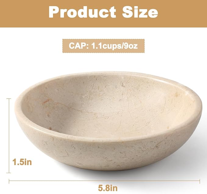 Karibiber Natural Marble Cat Bowl, Weighted 1.5lb Cat Food Bowl for Cat and Small Dog, Small Animal Pet Food Dish Non-Slip, Shallow Dish for Whisker Fatigue Relief, Premium Beige Stone for Home Decor
