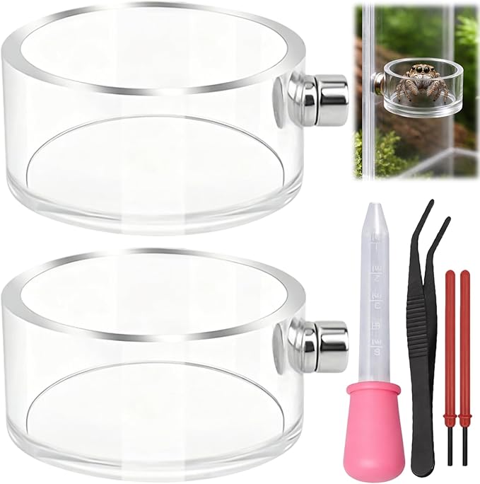 6PCS Jumping Spider Feeding Dish, Magnetic Bowl and Tarantula Water Dish, Magnetic Water Bowl with Tweezers for Small Reptile Enclosures, Jumping Spider Accessories Kit