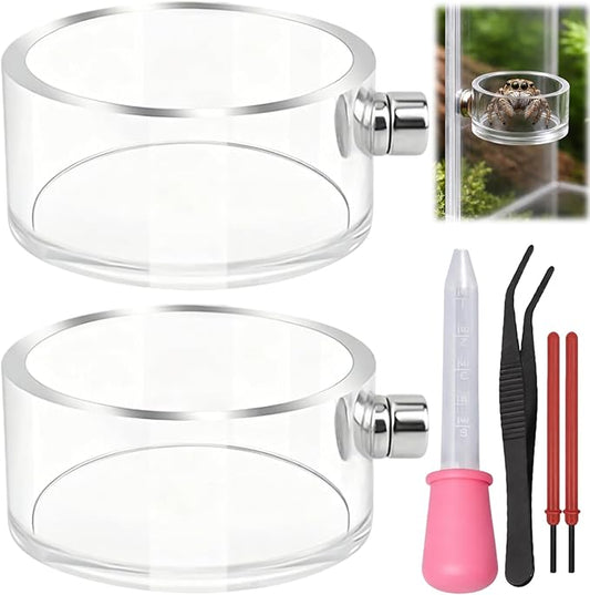 6PCS Jumping Spider Feeding Dish, Magnetic Bowl and Tarantula Water Dish, Magnetic Water Bowl with Tweezers for Small Reptile Enclosures, Jumping Spider Accessories Kit