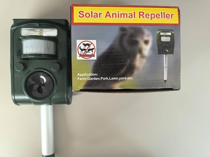 Solar Ultrasonic Animal Repellent Outdoor Waterproof, Upgraded Deer Repellent with Motion Detection, Cat Repellent Raccoon Repellent Squirrel Repellent for Yard