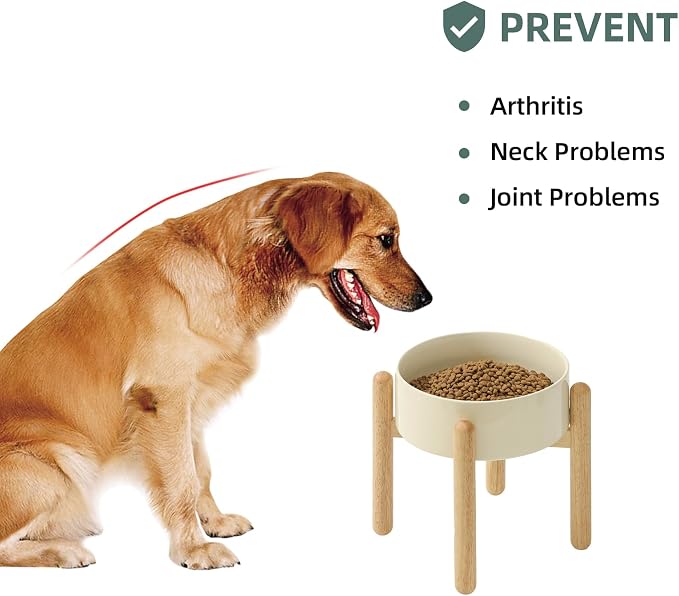 Havniva Elevated Dog Bowls Ceramic Dog Bowls with Stand, Dog Food Bowl | 8.3” Raised Dog Bowls with Non-Slip Wood Stand, Dog Food and Water Bowl Set, Dog Feeding Bowls for Large Dogs