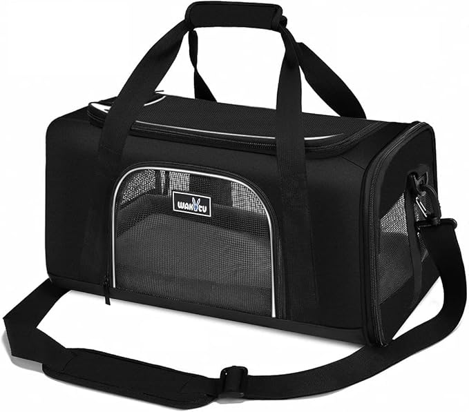 Wakytu TSA Approved Pet Carrier for Small Cats and Dogs,17.7x11x8.3, Black | 3 entrances & 5 vents, waterproof rip-stop, anti-escape locks, padded strap,plane underseat,cat dog carrier