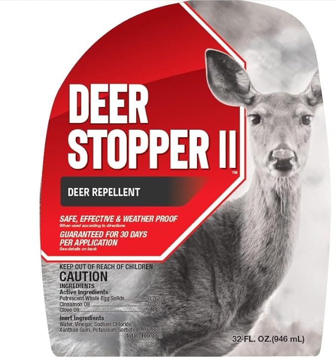 Deer Stopper II - Moose, Elk & Deer Repellent Spray for Gardens, Lawns & Landscaping - 30-Day Weatherproof Protection - Cinnamon & Clove Scent - Safe Around Kids, Pets & Plants - 32oz