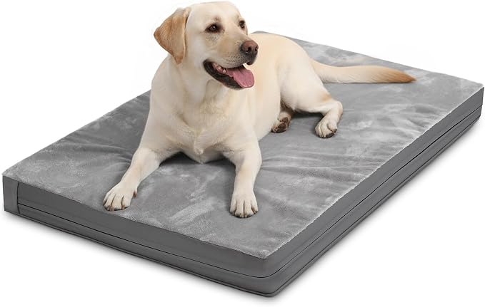 Waterproof Dog Beds Large Sized Dogs, Washable Orthopedic Pet Bed 36"x27" | Reversible Faux Leather & Flannel, Outdoor Dog Bed Foam, Durable Removable Cover, ,Anti-Slip Bottom,Gray