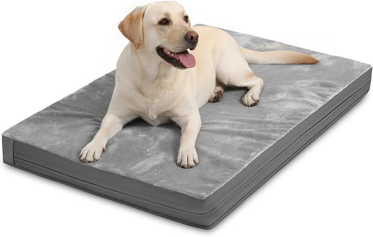 Waterproof Dog Beds Large Sized Dogs, Washable Orthopedic Pet Bed 36"x27" | Reversible Faux Leather & Flannel, Outdoor Dog Bed Foam, Durable Removable Cover, ,Anti-Slip Bottom,Gray