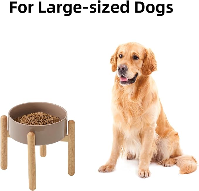 Havniva Elevated Dog Bowls Ceramic Dog Bowls with Stand, Dog Food Bowl | 8.3” Raised Dog Bowls with Non-Slip Wood Stand, Dog Food and Water Bowl Set, Dog Feeding Bowls for Large Dogs
